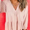 Fashion Dear-Lover Textured Tiered Flowy Blouse Light Pink