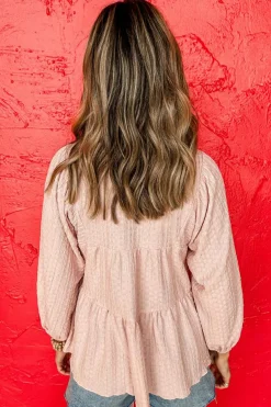 Fashion Dear-Lover Textured Tiered Flowy Blouse Light Pink