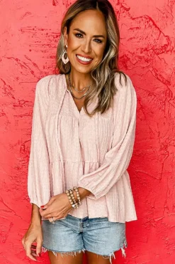 Fashion Dear-Lover Textured Tiered Flowy Blouse Light Pink