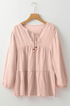 Fashion Dear-Lover Textured Tiered Flowy Blouse Light Pink