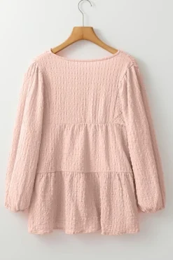 Fashion Dear-Lover Textured Tiered Flowy Blouse Light Pink