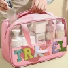 Hot Dear-Lover TRAVEL Chenille Letter Clear PVC Makeup Bag Light Pink