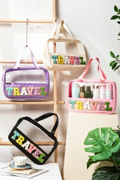Hot Dear-Lover TRAVEL Chenille Letter Clear PVC Makeup Bag Light Pink