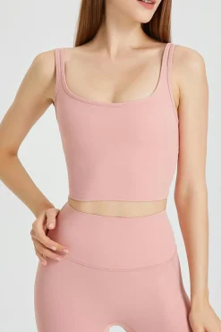 Hot Dear-Lover U Neck Cropped Sleeveless Gym Top Light Pink