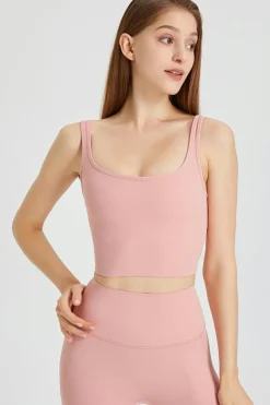 Hot Dear-Lover U Neck Cropped Sleeveless Gym Top Light Pink