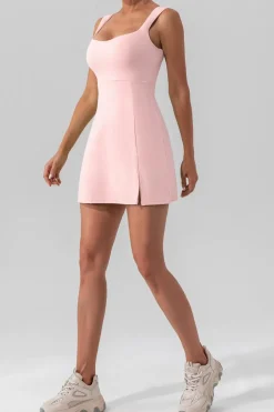 Best Dear-Lover U Neck Sleeveless Side Slit Sports Mini Dress Light Pink