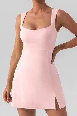 Best Dear-Lover U Neck Sleeveless Side Slit Sports Mini Dress Light Pink