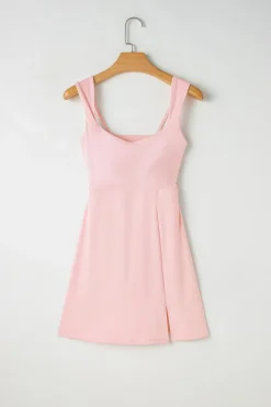 Best Dear-Lover U Neck Sleeveless Side Slit Sports Mini Dress Light Pink