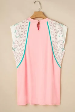 Sale Dear-Lover Vintage Nashville Printed Patchwork Tank Top Light Pink