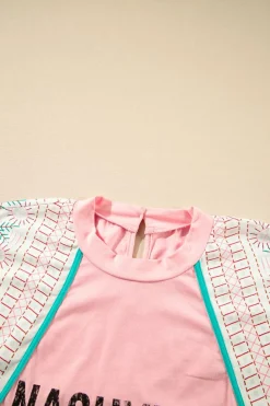 Sale Dear-Lover Vintage Nashville Printed Patchwork Tank Top Light Pink