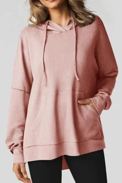 Outlet Dear-Lover Waffle Knit Fleece Lined High Low Oversized Hoodie Light Pink