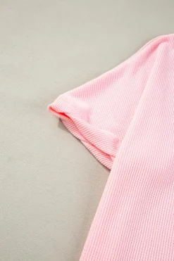 Clearance Dear-Lover Waffle Knit Oversize Tee and Shorts Set Light Pink