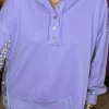Online Dear-Lover Sequin Patchwork High Low Hem Henley Sweatshirt Lilac