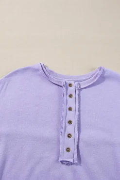 Online Dear-Lover Sequin Patchwork High Low Hem Henley Sweatshirt Lilac