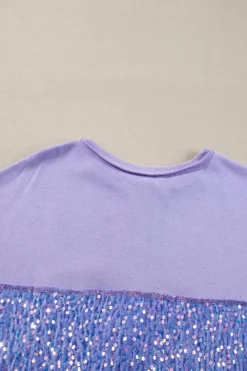 Online Dear-Lover Sequin Patchwork High Low Hem Henley Sweatshirt Lilac