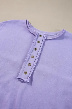 Online Dear-Lover Sequin Patchwork High Low Hem Henley Sweatshirt Lilac