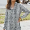 Outlet Dear-Lover Long Sleeve Animal Print Shirt Dress Leopard