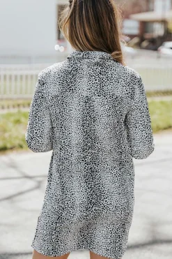 Outlet Dear-Lover Long Sleeve Animal Print Shirt Dress Leopard