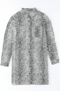 Outlet Dear-Lover Long Sleeve Animal Print Shirt Dress Leopard