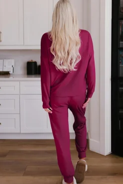 Outlet Dear-Lover Long Sleeve Pullover and Jogger Pants Lounge Set Fiery Red