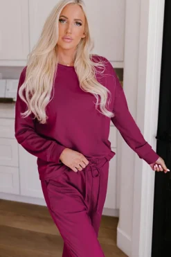 Outlet Dear-Lover Long Sleeve Pullover and Jogger Pants Lounge Set Fiery Red