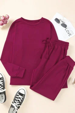 Outlet Dear-Lover Long Sleeve Pullover and Jogger Pants Lounge Set Fiery Red