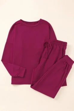 Outlet Dear-Lover Long Sleeve Pullover and Jogger Pants Lounge Set Fiery Red