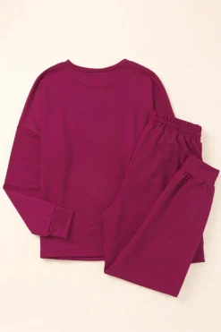 Outlet Dear-Lover Long Sleeve Pullover and Jogger Pants Lounge Set Fiery Red
