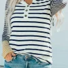 Outlet Dear-Lover Long Sleeve Button Henley Top Stripe