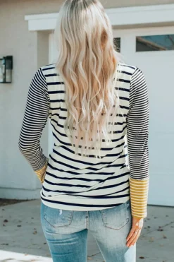 Outlet Dear-Lover Long Sleeve Button Henley Top Stripe