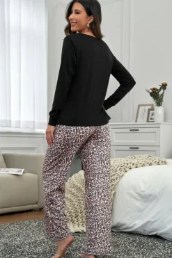 Hot Dear-Lover Long Sleeve Top and Print Pants Lounge Set Leopard
