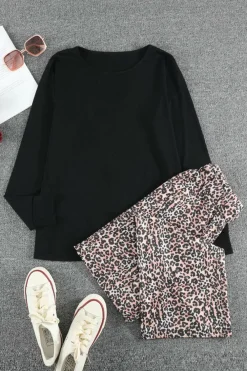 Hot Dear-Lover Long Sleeve Top and Print Pants Lounge Set Leopard