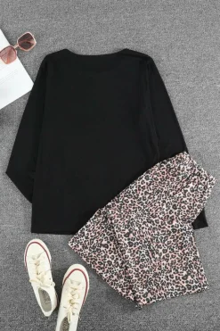 Hot Dear-Lover Long Sleeve Top and Print Pants Lounge Set Leopard