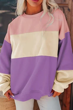 New Dear-Lover Colorblock Patchwork Drop Shoulder Sweatshirt Meadow Mauve