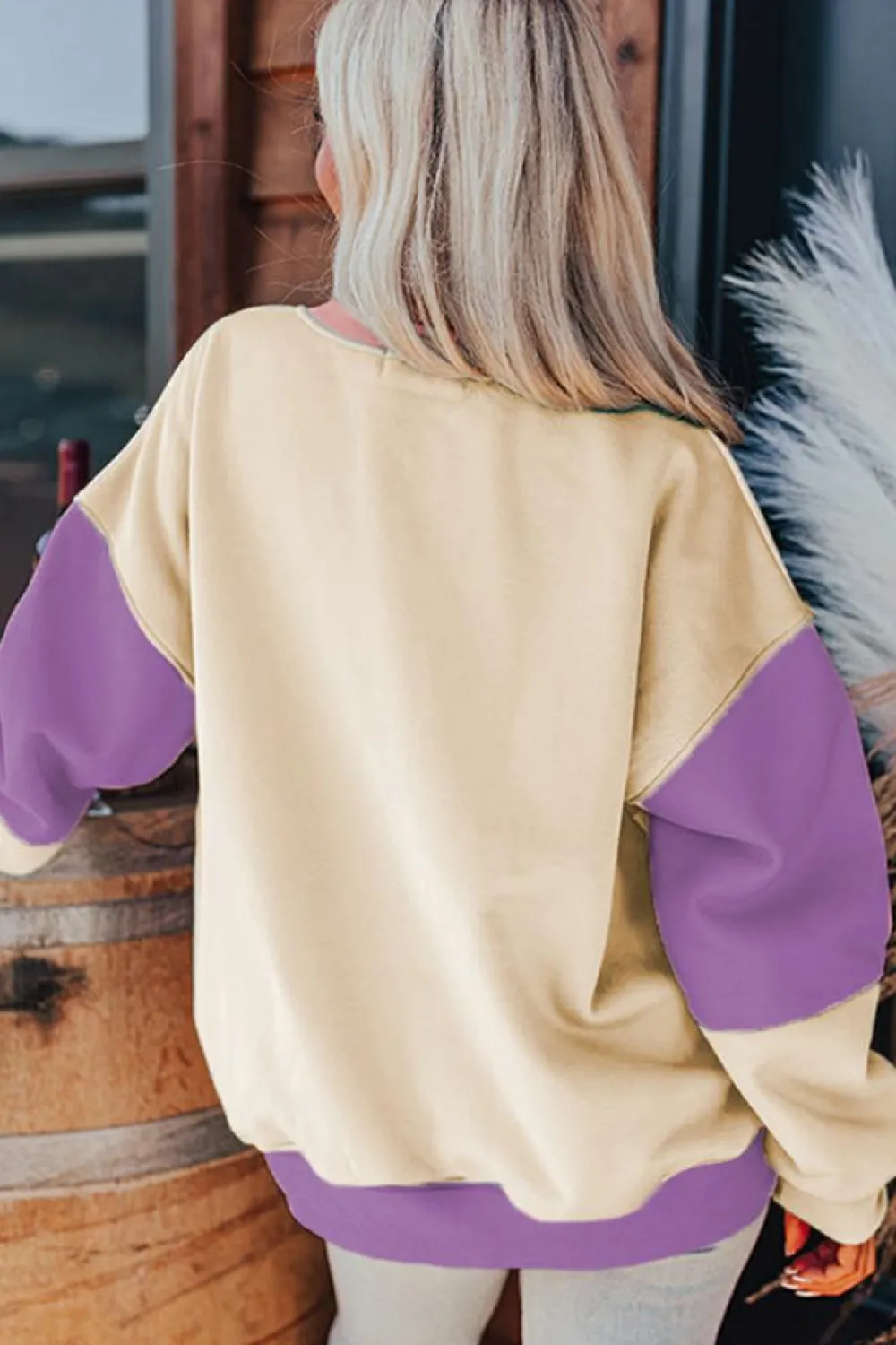 New Dear-Lover Colorblock Patchwork Drop Shoulder Sweatshirt Meadow Mauve