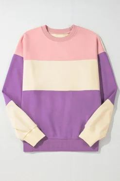 New Dear-Lover Colorblock Patchwork Drop Shoulder Sweatshirt Meadow Mauve