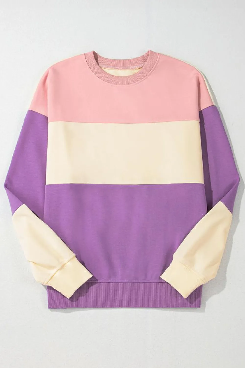 New Dear-Lover Colorblock Patchwork Drop Shoulder Sweatshirt Meadow Mauve