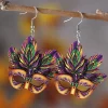 Best Dear-Lover Mardi Gras Mask Dangle Hook Earrings Meadow Mauve