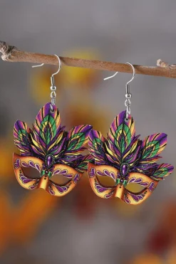 Best Dear-Lover Mardi Gras Mask Dangle Hook Earrings Meadow Mauve