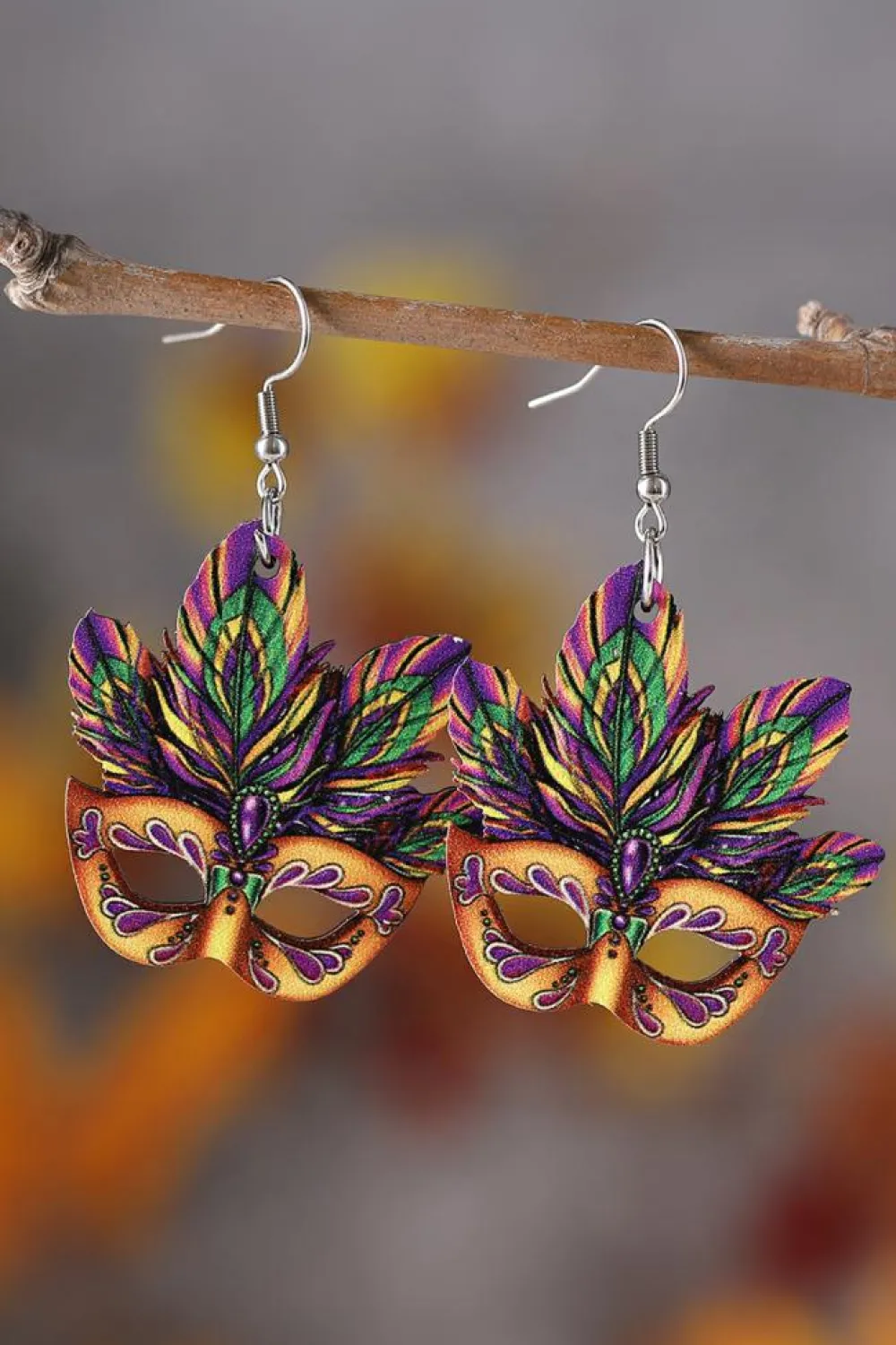 Best Dear-Lover Mardi Gras Mask Dangle Hook Earrings Meadow Mauve