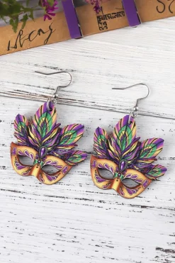 Best Dear-Lover Mardi Gras Mask Dangle Hook Earrings Meadow Mauve