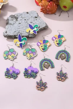 Best Dear-Lover Mardi Gras Mask Dangle Hook Earrings Meadow Mauve