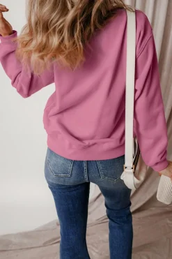 Clearance Dear-Lover Solid Fleece Lined Drop Shoulder Terry Sweatshirt Meadow Mauve