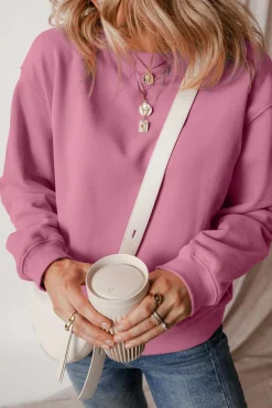 Clearance Dear-Lover Solid Fleece Lined Drop Shoulder Terry Sweatshirt Meadow Mauve