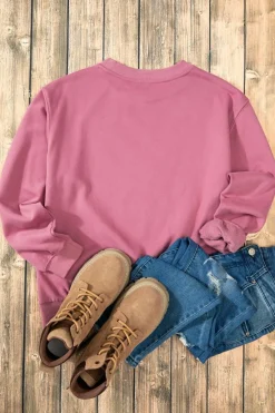 Clearance Dear-Lover Solid Fleece Lined Drop Shoulder Terry Sweatshirt Meadow Mauve