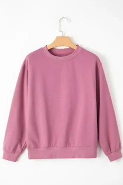Clearance Dear-Lover Solid Fleece Lined Drop Shoulder Terry Sweatshirt Meadow Mauve