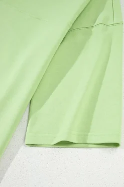 Outlet Dear-Lover Solid Loose V Neck Half Sleeve Tee and Shorts Meadow Mist Green
