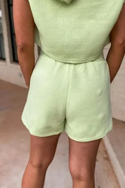 Fashion Dear-Lover Textured Cropped Hoodie and Shorts Set Meadow Mist Green
