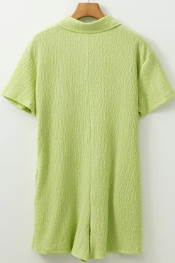 Hot Dear-Lover Textured Short Sleeve Patched Pocket Buttoned Shirt Romper Meadow Mist Green