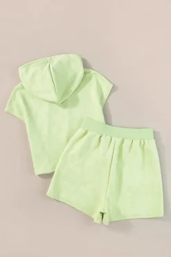Fashion Dear-Lover Textured Cropped Hoodie and Shorts Set Meadow Mist Green
